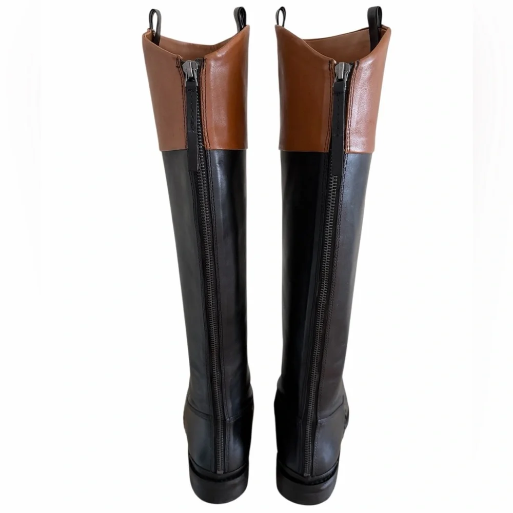Franco Sarto Meyer Knee High Black Brown Tall Leather Riding Boots Size 10 NWOB